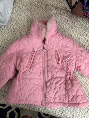 Girls' Light Pink Quilted Puffer Jacket with Faux-Fur Trim